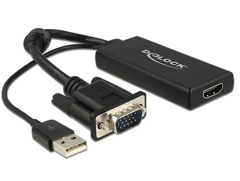 ⁨DeLOCK 0.25m VGA+USB2.0-A/HDMI 0,25 m VGA (D-Sub) + USB Czarny⁩ w sklepie Wasserman.eu