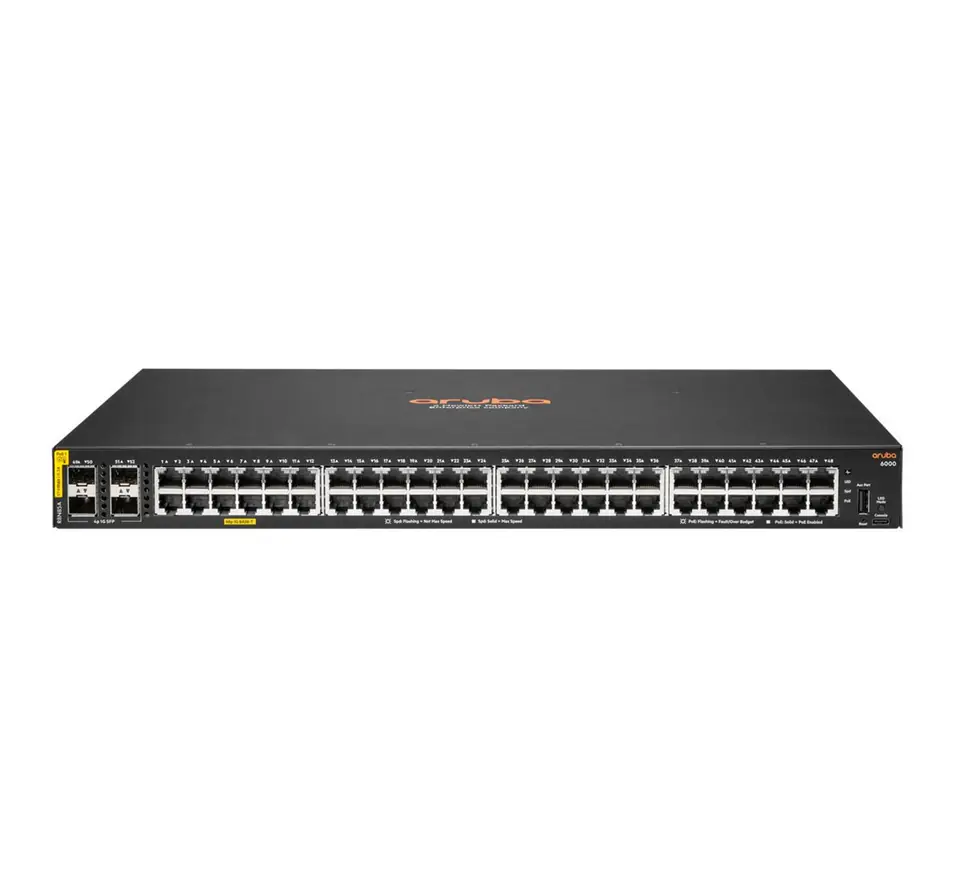 ⁨HPE Aruba Networking Aruba 6000 48G Class4 PoE 4SFP 370W Managed L3 Gigabit Ethernet (10/100/1000) Power over Ethernet (PoE) 1U⁩ at Wasserman.eu