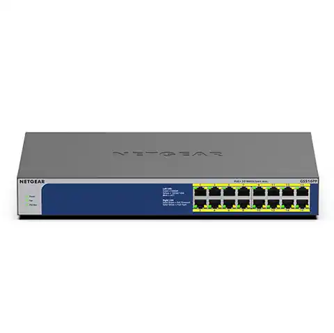 ⁨NETGEAR GS516PP Unmanaged Gigabit Ethernet (10/100/1000) Power over Ethernet (PoE) Blue, Grey⁩ at Wasserman.eu
