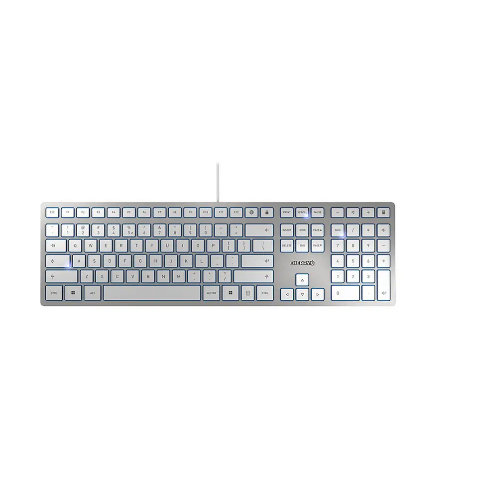 ⁨CHERRY KC 6000 Slim keyboard Universal USB US English Silver, White⁩ at Wasserman.eu