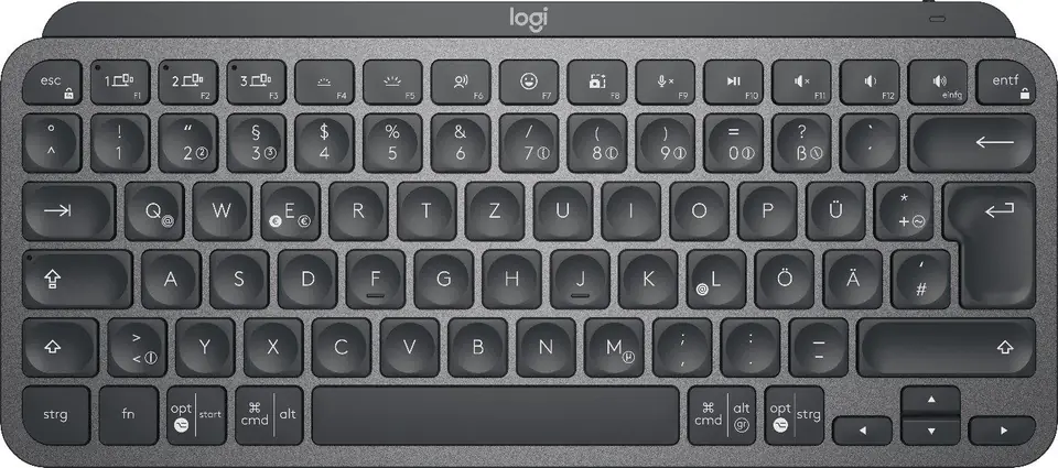 ⁨Logitech MX Keys Mini klawiatura Biuro RF Wireless + Bluetooth QWERTZ Niemiecki Grafitowy⁩ w sklepie Wasserman.eu