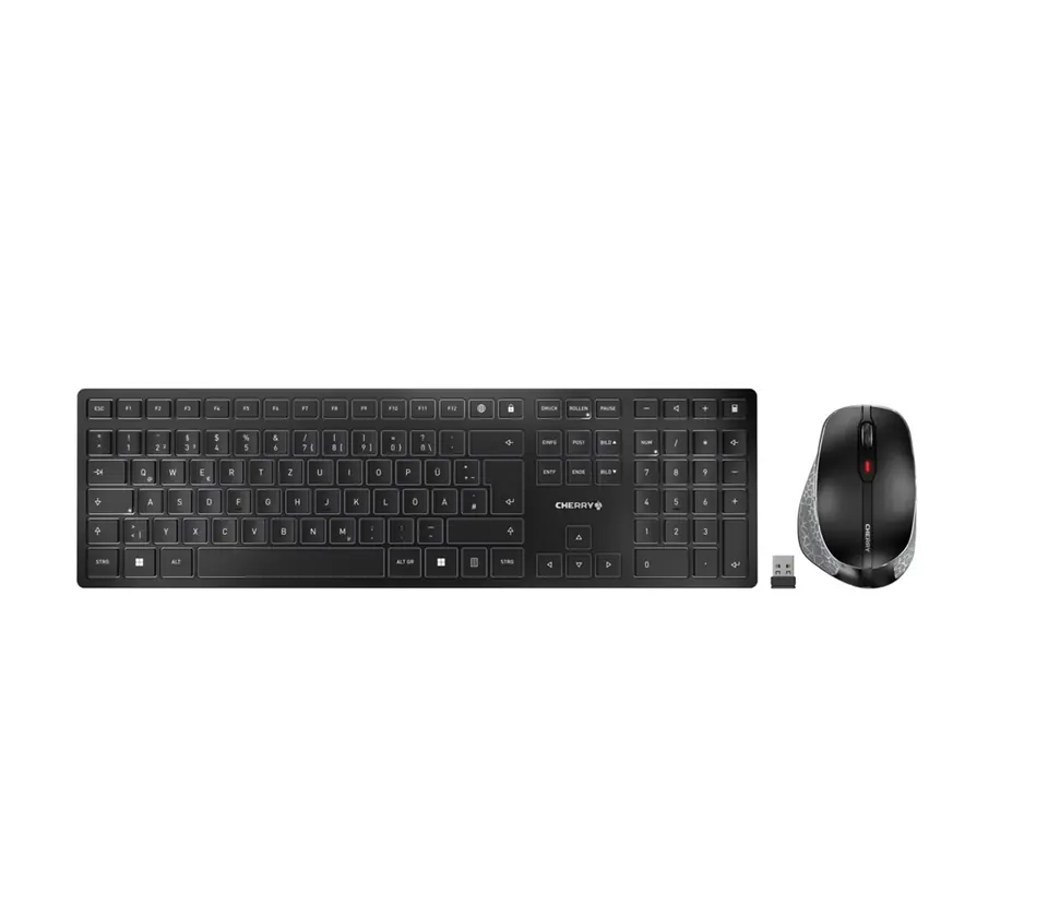 ⁨CHERRY DW 9500 SLIM keyboard Mouse included Universal RF Wireless + Bluetooth QWERTZ German Black, Grey⁩ at Wasserman.eu
