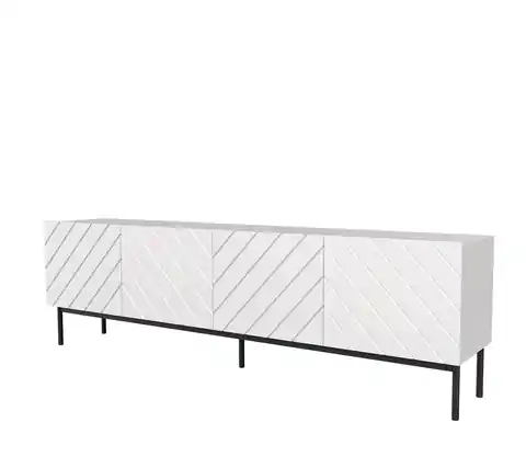 ⁨ABETO RTV cabinet on black steel frame 200x42x60 white/gloss white⁩ at Wasserman.eu