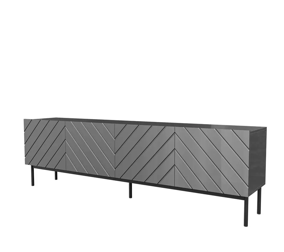 ⁨ABETO RTV cabinet on black steel frame 200x42x60 graphite/glossy graphite⁩ at Wasserman.eu