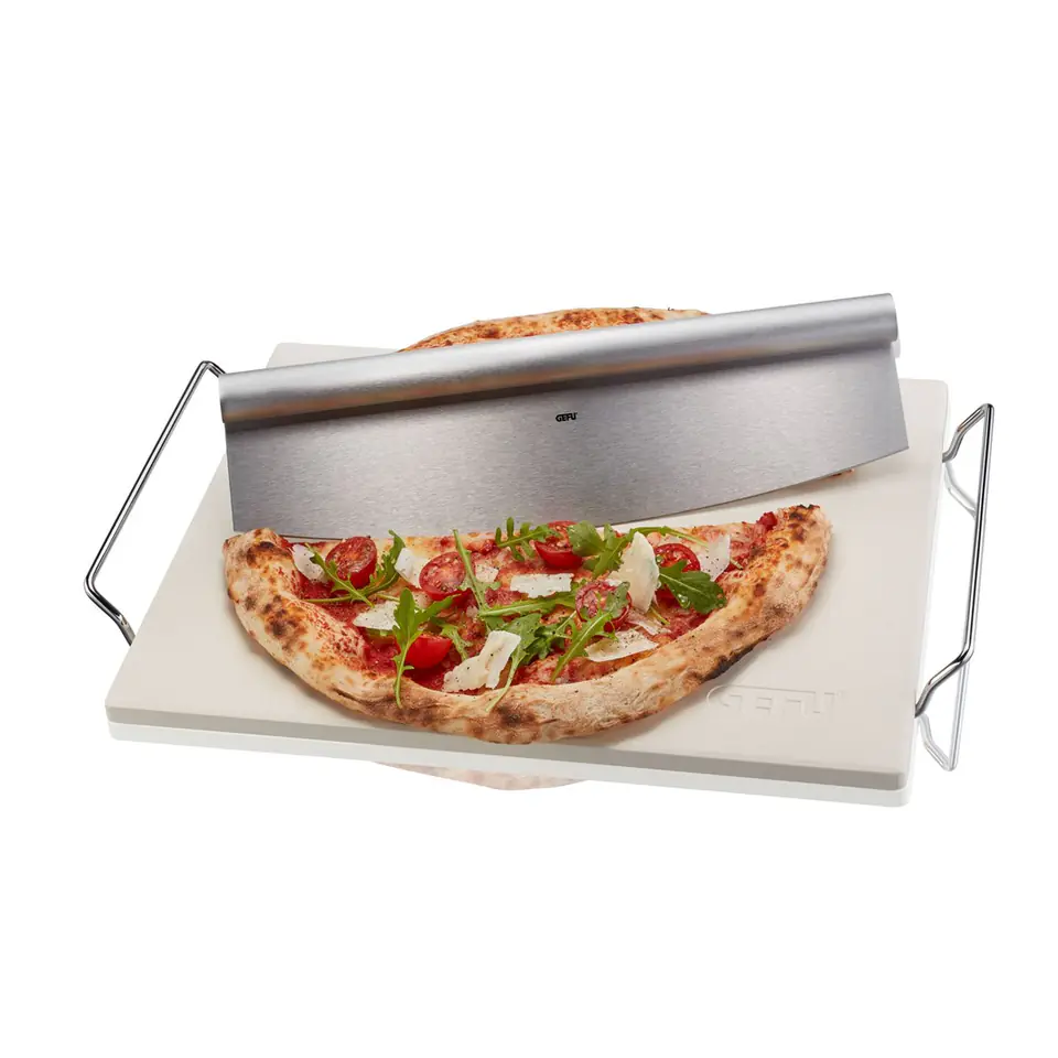 ⁨Zestaw: nóż do pizzy + kamień ze stojakiem kwadratowy DARIOSO⁩ w sklepie Wasserman.eu