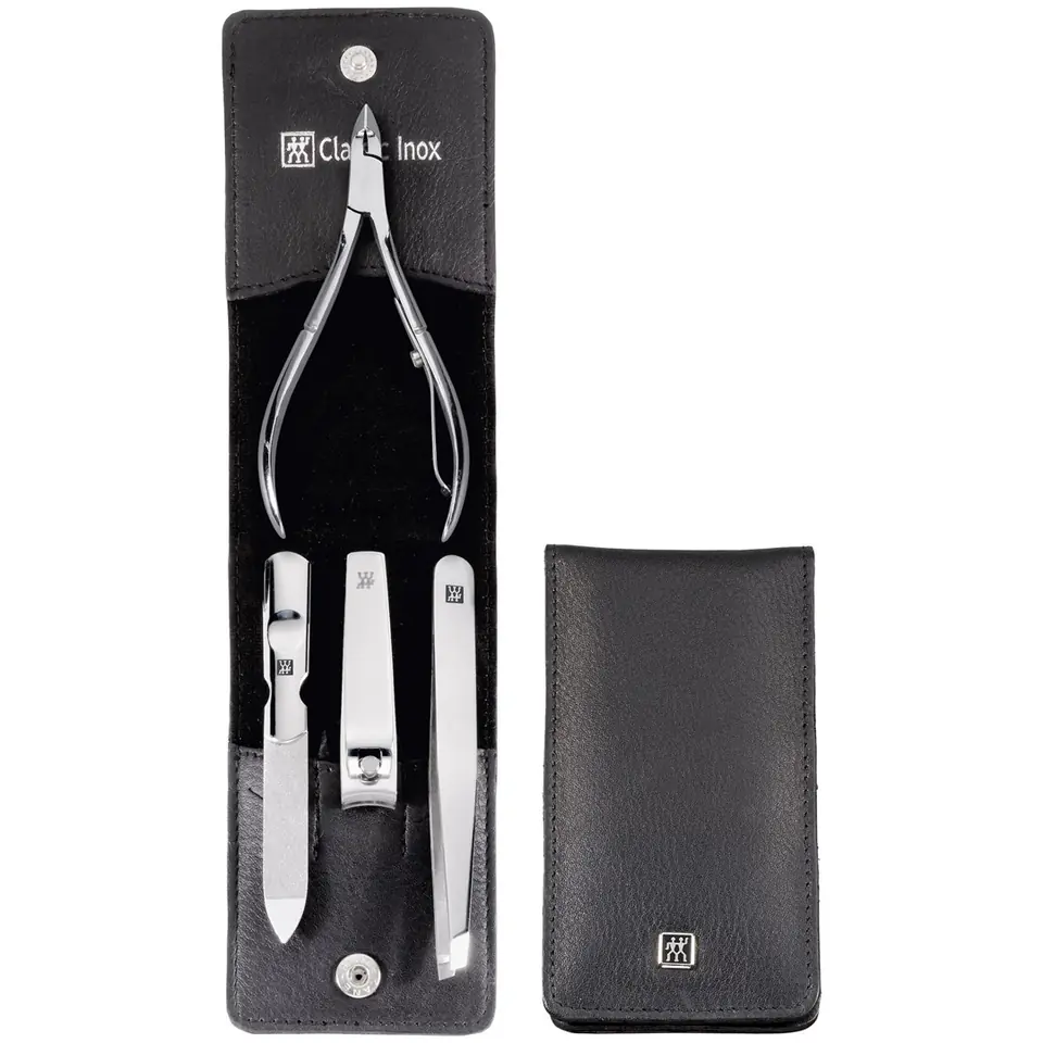 ⁨ZWILLING Classic Inox travel set 97438-004-0 - black leather case 4 pieces - black⁩ at Wasserman.eu