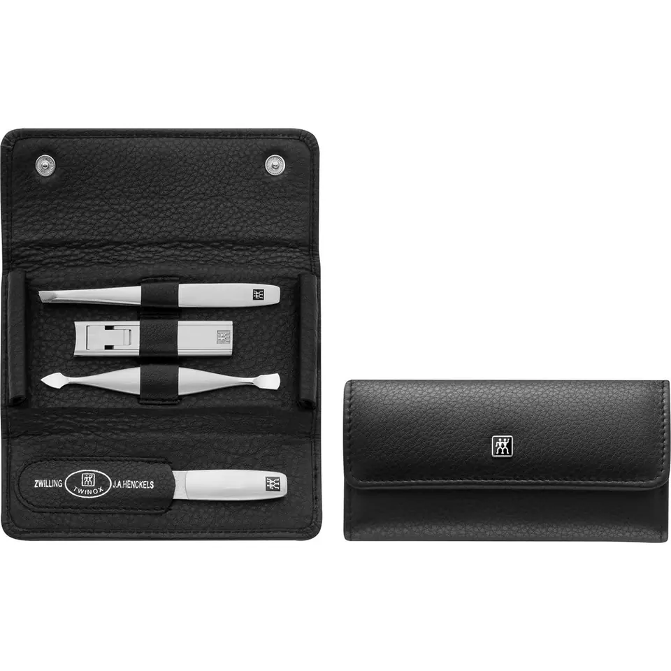 ⁨Zestaw podróżny ZWILLING 97712-004-0 Twinox – czarne, skórzane etui, 4 elementy⁩ w sklepie Wasserman.eu