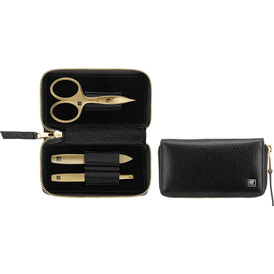 ⁨ZWILLING Twinox Gold Edition manicure set 97747-004-0 - black leather case 3 pieces - black⁩ at Wasserman.eu