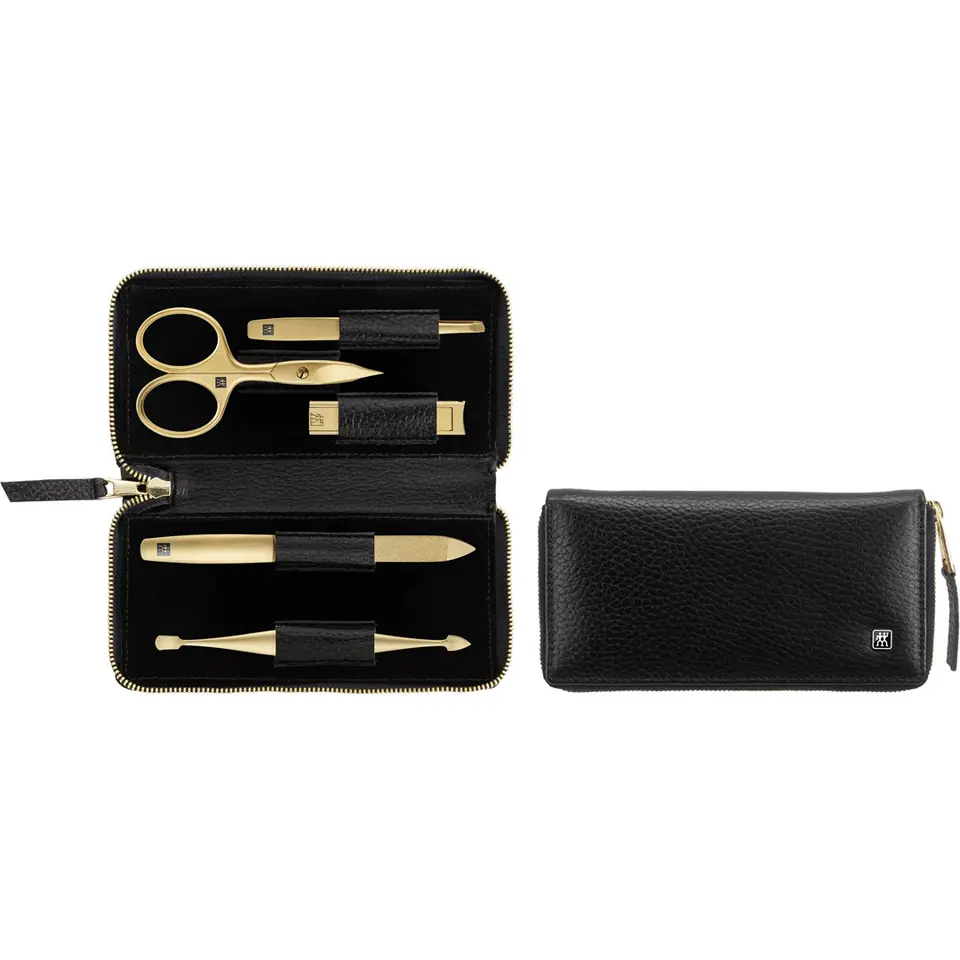 ⁨ZWILLING Twinox Gold Edition manicure set 97748-004-0 - black leather case 5 pieces - black⁩ at Wasserman.eu