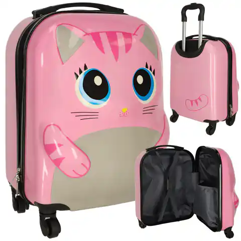 ⁨Walizka podróżna dla dzieci bagaż podręczny na kółkach kot różowa⁩ w sklepie Wasserman.eu