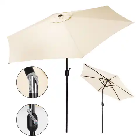 ⁨Duży parasol ogrodowy skośny łamany z korbą 6 żeber beżowy 270 cm⁩ w sklepie Wasserman.eu