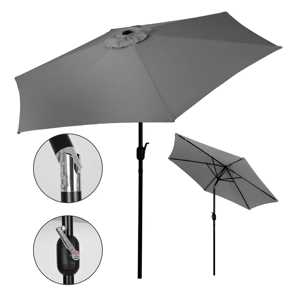 Duży parasol ogrodowy skośny łamany z korbą 6 żeber szary 270 cm MultiGarden w sklepie Wasserman.eu
