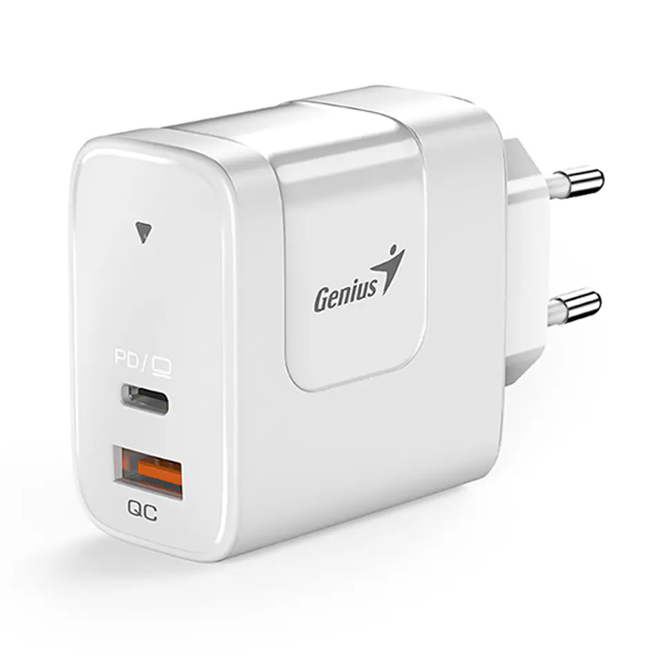 ⁨Genius Zasilacz / sieciowy adapter 65W, 2-portowy, USB-C, USB-A, PD-65AC⁩ w sklepie Wasserman.eu