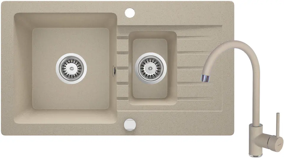 Granite sink with 1.5-bowl faucet with drainer at Wasserman.eu