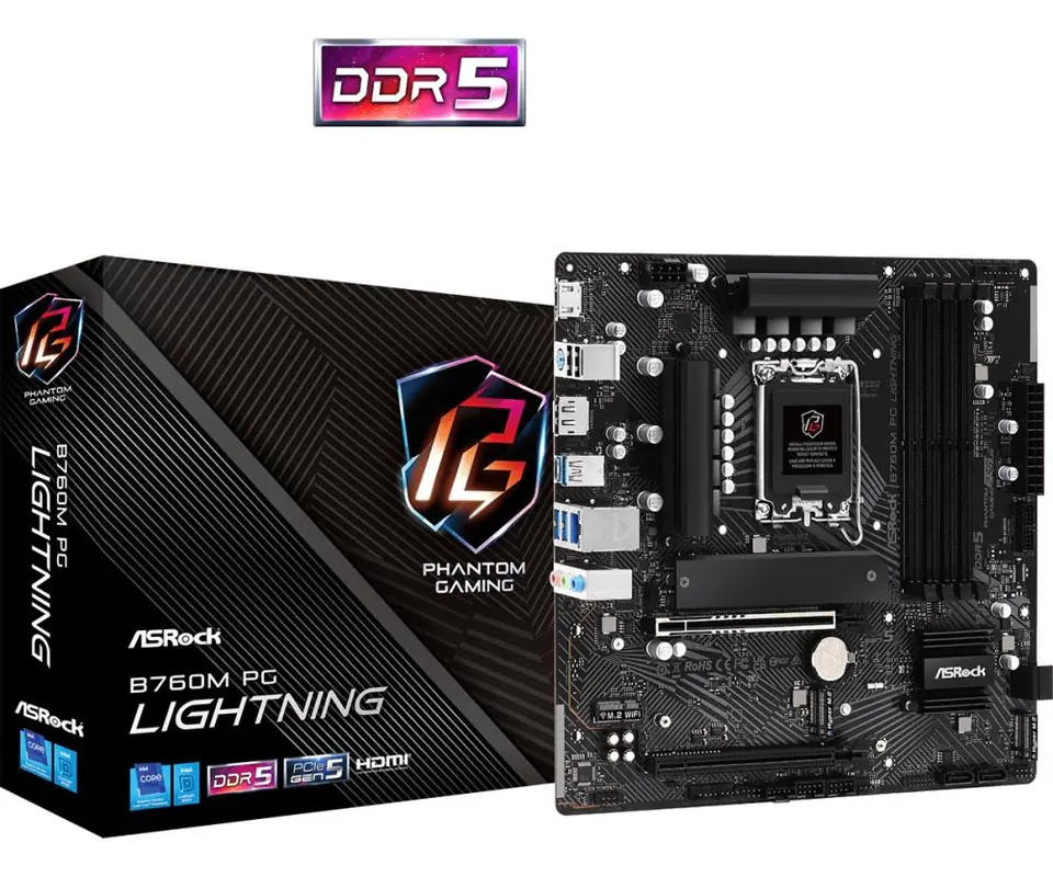 ⁨Asrock B760M PG Lightning Intel B760 LGA 1700 micro ATX⁩ at Wasserman.eu