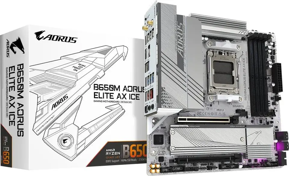 ⁨AORUS B650M ELITE AX ICE motherboard AMD B650 Socket AM5 ATX⁩ at Wasserman.eu