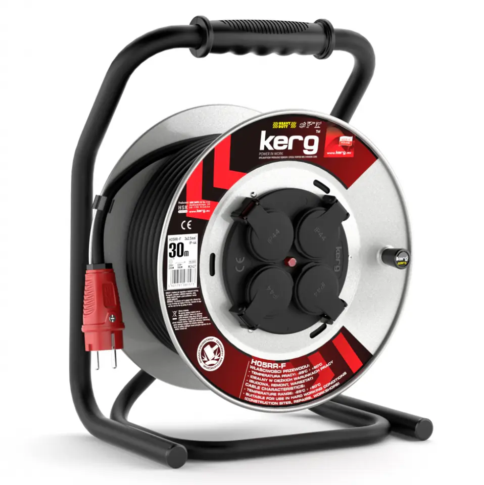 ⁨Przedł.BĘBNOWY KERG 3G2.5 30M CZARNY H05RRF PL guma EPR stałe gniazda⁩ w sklepie Wasserman.eu