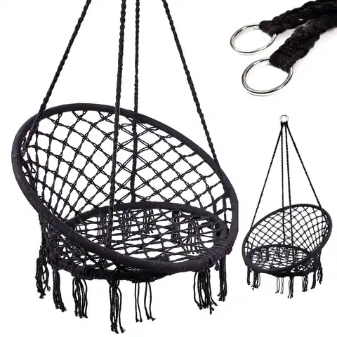 ⁨Huśtawka fotel bocianie gniazdo z oparciem czarna 80cm 120kg⁩ w sklepie Wasserman.eu