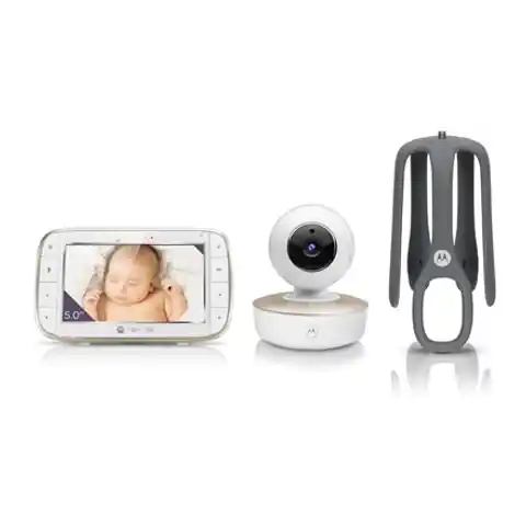 ⁨Motorola VM855 CONNECT 5.0” Portable Wi-Fi Video Baby Monitorwith Flexible Crib Mount, White/Gold Motorola | L | 5" TFT color display with 480 x 272 resolution; Lullabies; Two-way talk; Room temperature monitoring; Infrared night vision; LED sound level i⁩ at Wasserman.eu