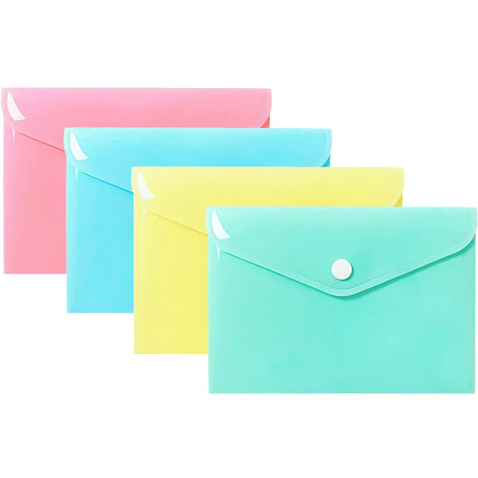 ⁨Teczka kopertowa na dokumenty A7 na zatrzask PP 10 sztuk mix pastelowy TKP-A7 BIURFOL⁩ w sklepie Wasserman.eu