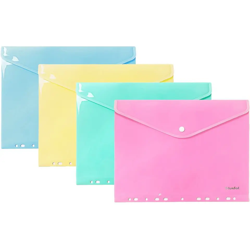⁨Teczka kopertowa A4 wpinana do segregatora PP 10 sztuk mix pastelowy TKZP-A4 BIURFOL⁩ w sklepie Wasserman.eu