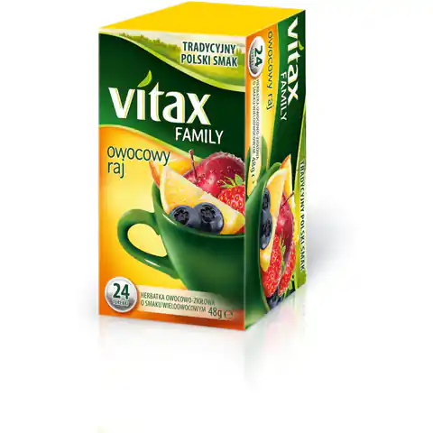 ⁨Herbata owocowo-ziołowa VITAX FAMILY (24 torebki bez zawieszki)48g Owocowy Raj⁩ w sklepie Wasserman.eu
