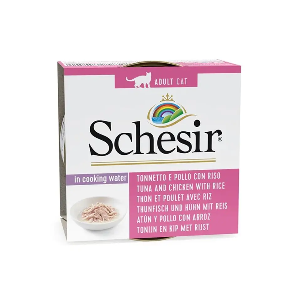 ⁨SCHESIR in cooking water Tuna with chicken and rice - wet cat food - 85 g⁩ at Wasserman.eu