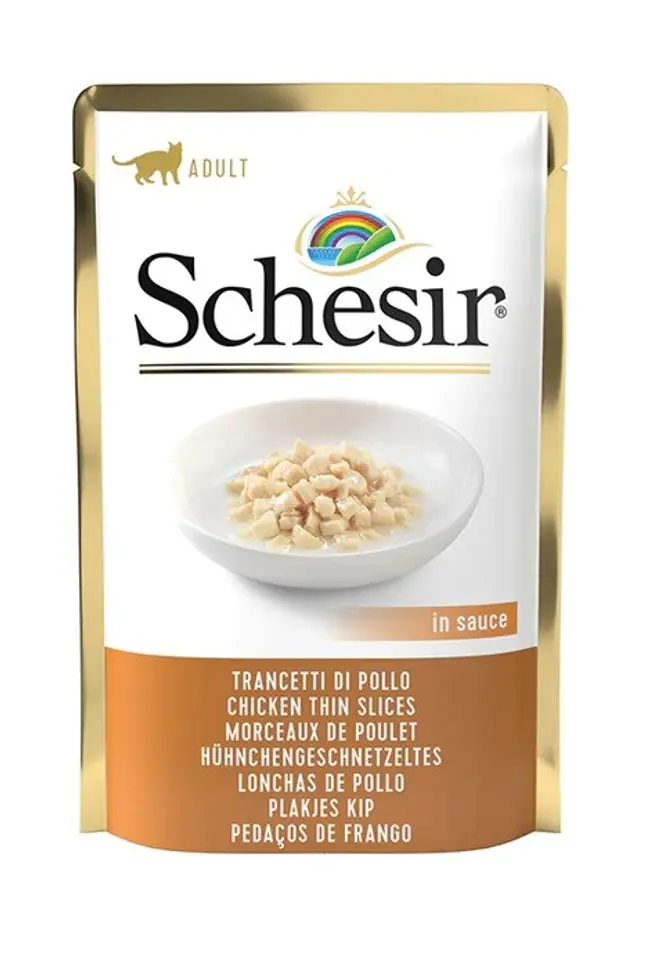 ⁨SCHESIR dla kotów Adult Cienkie Plasterki z Kurczaka 85g⁩ w sklepie Wasserman.eu