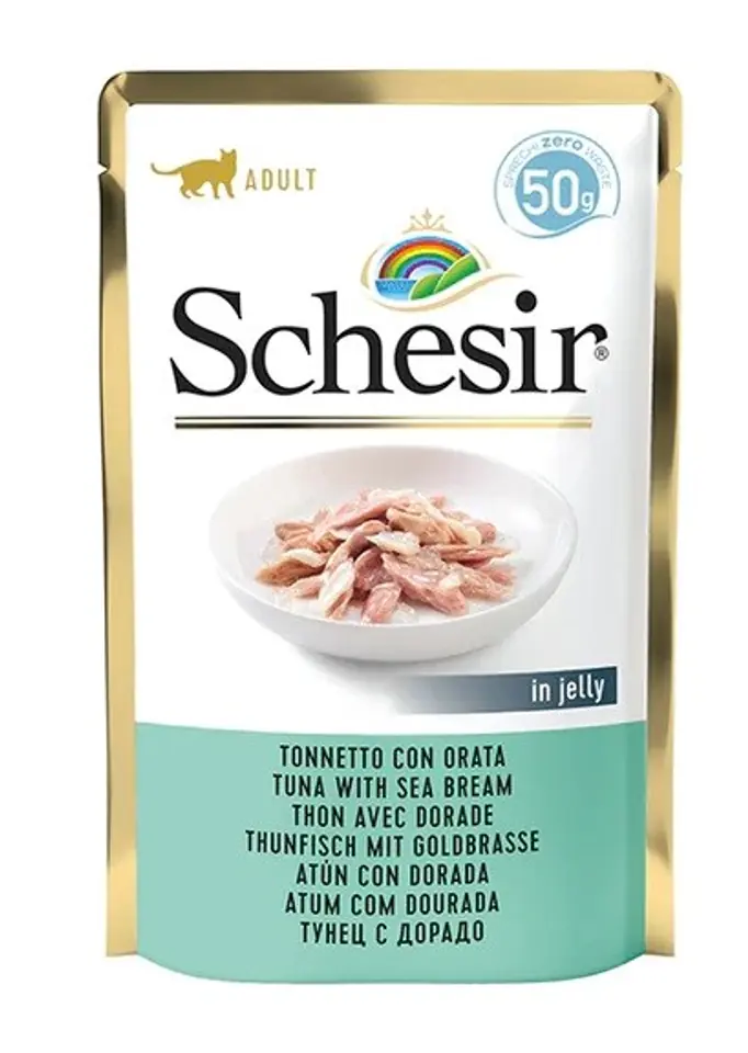 ⁨SCHESIR dla kotów Single Dish Tuńczyk z Doradą 50g⁩ w sklepie Wasserman.eu