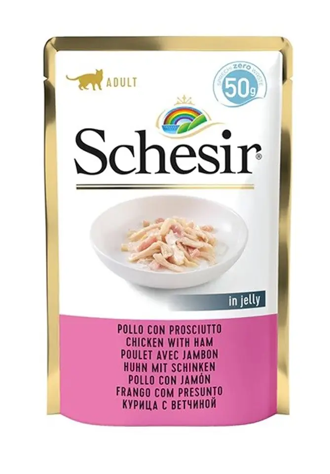 ⁨SCHESIR dla kotów Single Dish Fileciki z Kurczaka i Szynką 50g⁩ w sklepie Wasserman.eu