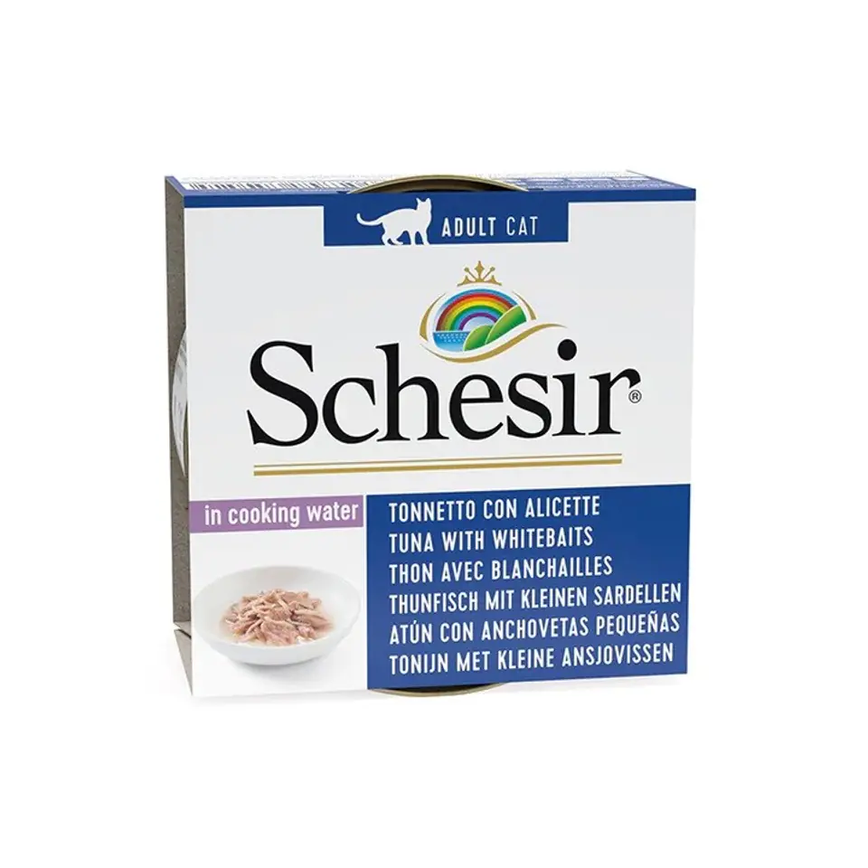 ⁨SCHESIR in cooking water Tuna with whitebait - wet cat food - 85 g⁩ at Wasserman.eu