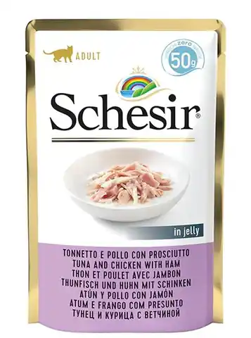 ⁨SCHESIR in jelly Tuna and chicken with ham - wet cat food - 50 g⁩ at Wasserman.eu