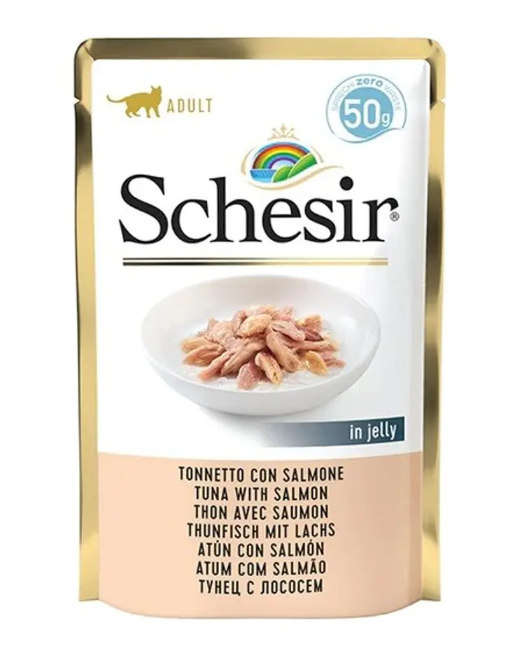 ⁨SCHESIR dla kotów Single Dish Tuńczyk z Łososiem 50g⁩ w sklepie Wasserman.eu