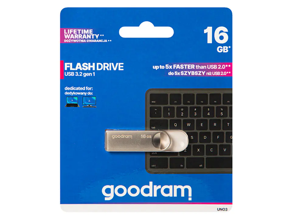 ⁨GOODRAM FLASHDRIVE 16GB UNO3 SILVER USB 3.2 Gen 1⁩ w sklepie Wasserman.eu