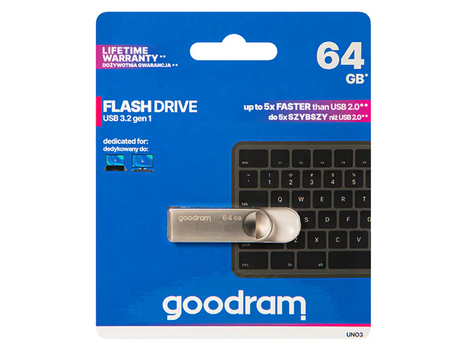 ⁨GOODRAM FLASHDRIVE 64GB UNO3 SILVER USB 3.2 Gen 1⁩ w sklepie Wasserman.eu