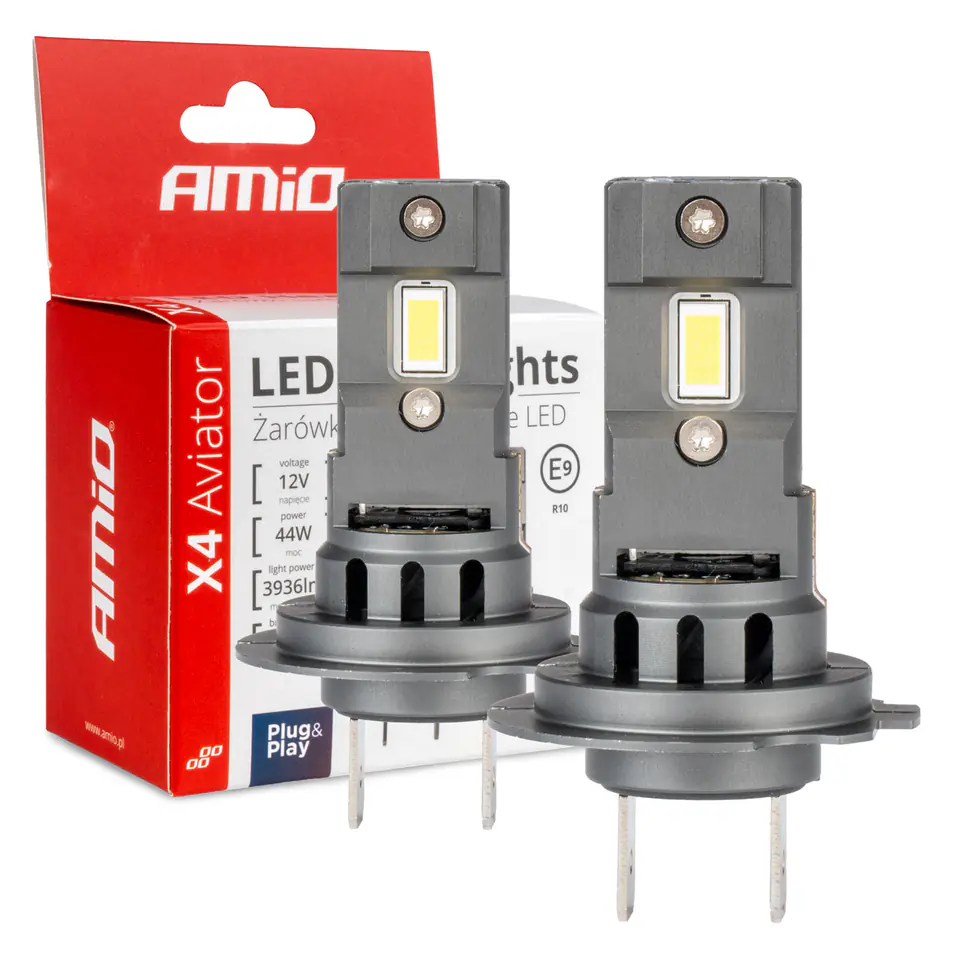 ⁨Żarówki samochodowe led seria x4 aviator h7/h18 6500k canbus amio-03764⁩ w sklepie Wasserman.eu