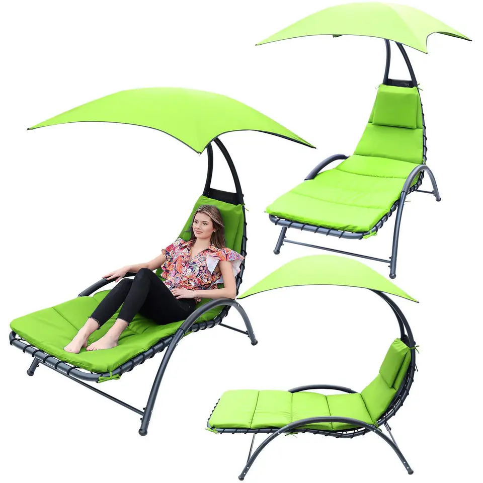 ⁨LEŻAK FOTEL Z PARASOLEM BERGAMO 200x125x180CM LIMONKA⁩ w sklepie Wasserman.eu