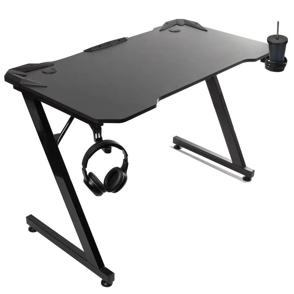 ⁨Gaming desk black large NanoRS, 150kg max, height 750mm, 110x60x1.5cm, cup and headphone holder, RS345⁩ at Wasserman.eu