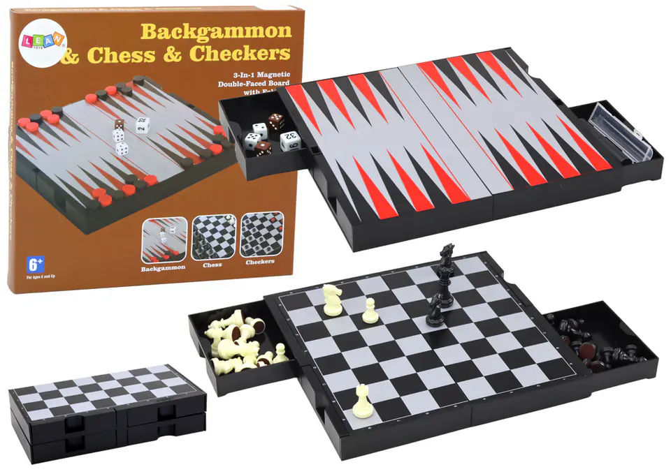 ⁨Zestaw Gier 3w1 Plansza Magnetyczna Szachy Warcaby Backgammon⁩ w sklepie Wasserman.eu