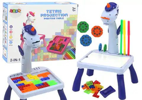 ⁨Mini Projektor Stolik Tetris 2w1 Jednorożec Niebieski⁩ w sklepie Wasserman.eu