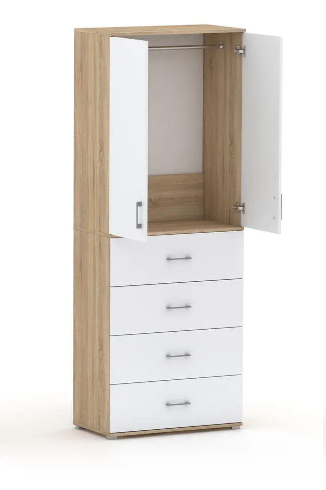 Szafa na ubrania z drążkiem Pola 215 - 4 szuflady 60 / 70 / 80 cm Da Sonoma / biala w sklepie Wasserman.eu