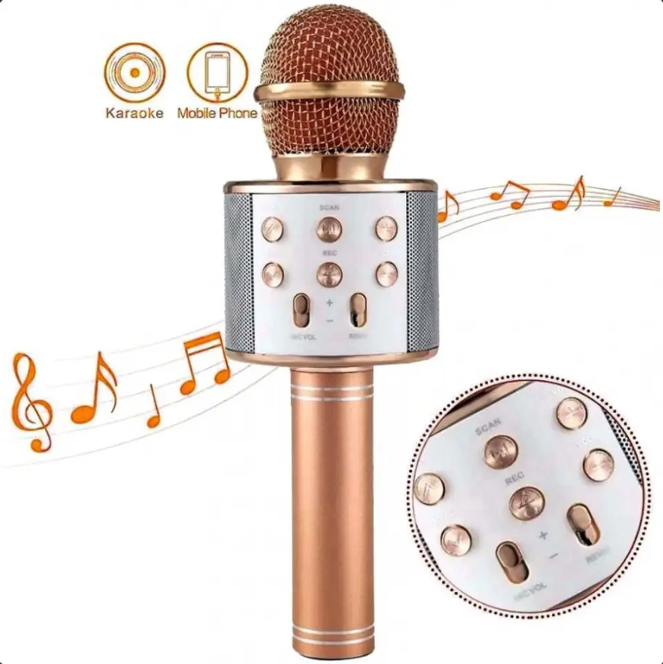 ⁨MIKROFON KARAOKE BEZPRZEWODOWY GŁOŚNIK BLUETOOTH ROSE GOLD⁩ w sklepie Wasserman.eu