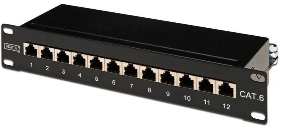 ⁨Patch panel 10 "12 ports, CAT6, S / FTP, 1U, cable support, black (complete)⁩ at Wasserman.eu