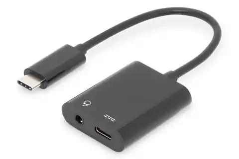 ⁨Kabel USB Typ C MiniJack 3.5mm + USB C czarny 20cm USB 3.1Gen.2 SuperSpeed+ 10Gbps⁩ w sklepie Wasserman.eu