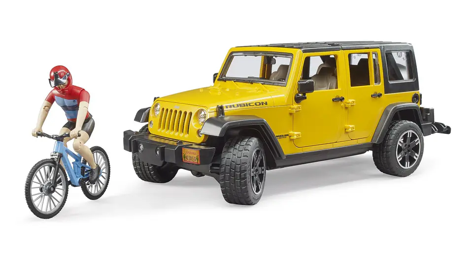 ⁨Jeep Wrangler Unlimited Rubicon z rowerem górskim i figurką kolarza⁩ w sklepie Wasserman.eu