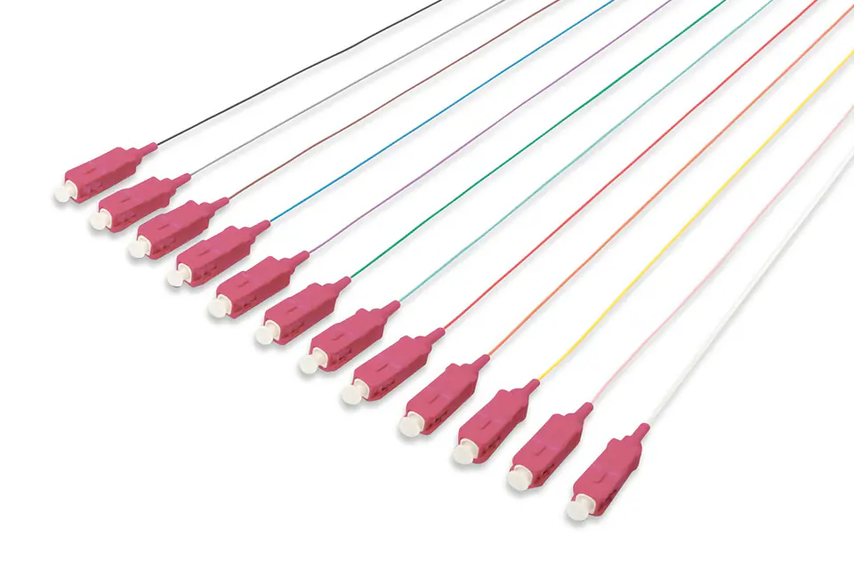 ⁨Fiber Optic Pigtail 12pcs, SC simplex, OM4 50/125, 2m, LSZH, 12 colors⁩ at Wasserman.eu