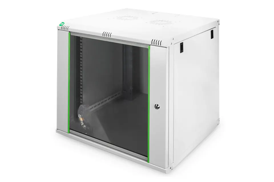 ⁨Szafa sieciowa wisząca DYNAmic 19" 12U rack 600x600, drzwi szyba, szary, niedzielona, złożona, 60kg⁩ w sklepie Wasserman.eu