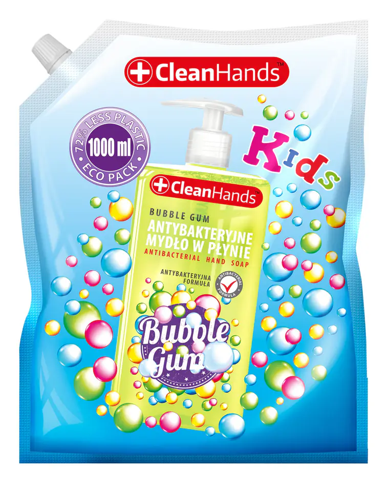 ⁨CLEAN HANDS Antybakteryjne mydło do rąk dla dzieci guma balonowa zapas 1000 ml⁩ w sklepie Wasserman.eu