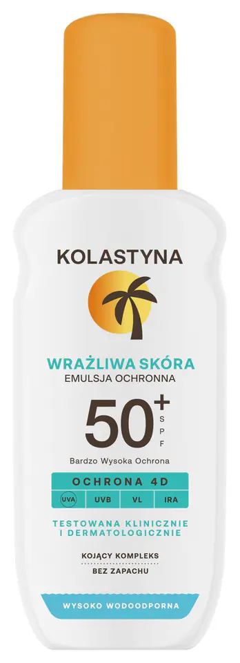 ⁨KOLASTYNA Emulsja do opalania w sprayu - do skóry wrażliwej SPF50+  150ml⁩ w sklepie Wasserman.eu