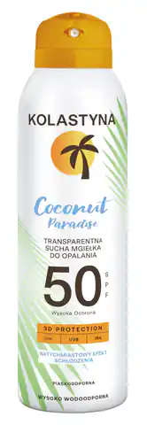 ⁨KOLASTYNA Transparentna Sucha Mgiełka do opalania - Coconut Paradise SPF50  150ml⁩ w sklepie Wasserman.eu